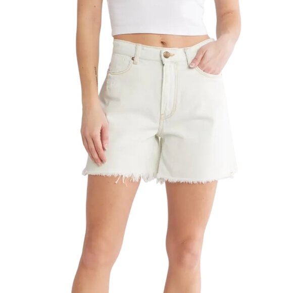 THE GREAT. The Easy Distressed Denim Cutoff Shorts In White Bleach Wash - Picture 1 of 3